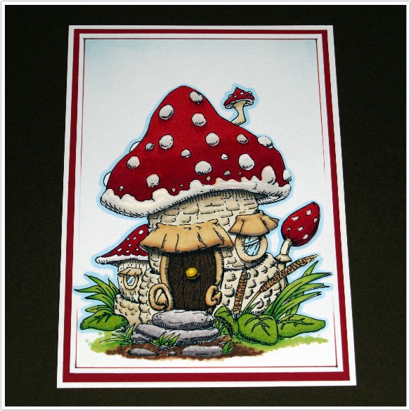 Mushroom House Digi Stamp Coloured With Spectrum Noir Pens