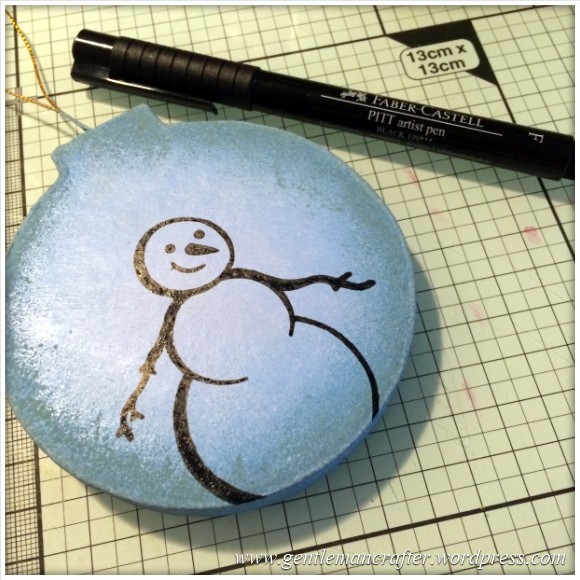Hand Stamped And Hand Painted Snowman Christmas Tree Decoration - 4
