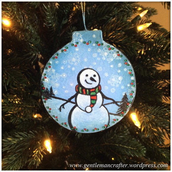 Hand Stamped And Hand Painted Snowman Christmas Tree Decoration - Featured