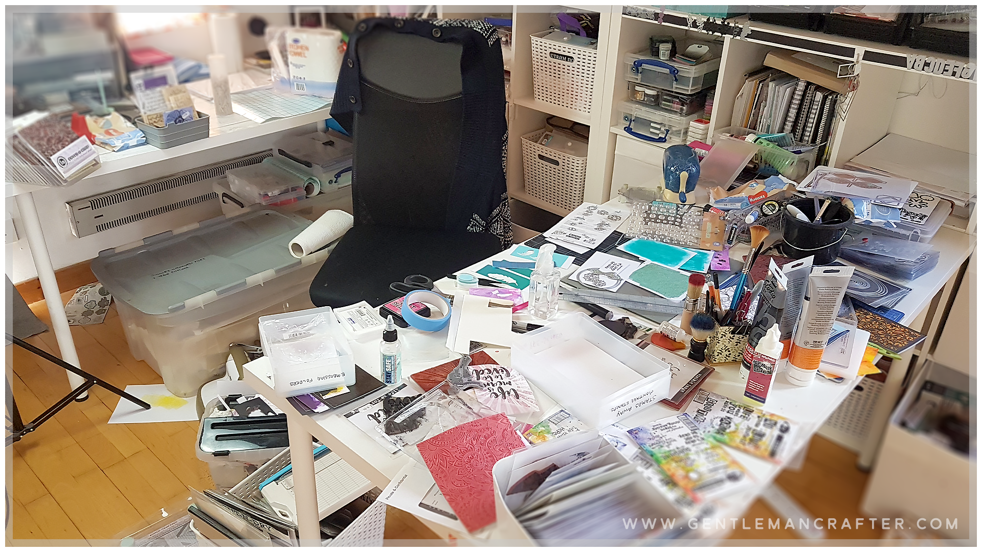 An image of a messy craft room.