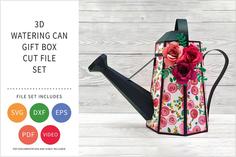 3D Watering Can Gift Box SVG Cut File Set