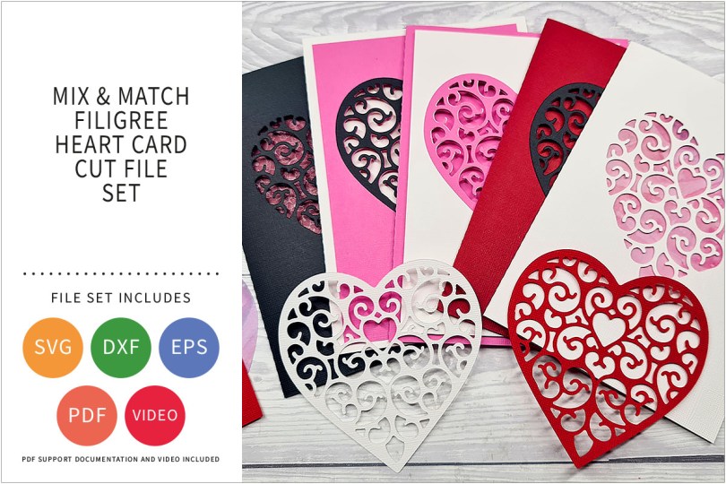 MIX AND MATCH HEART CARD SVG CUT FILE SET