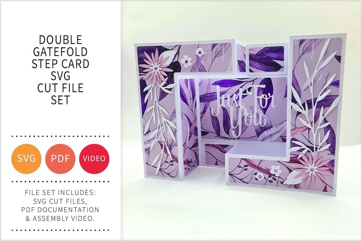 Double Gatefold Step Card with Envelope SVG Cut File&nbsp;Set