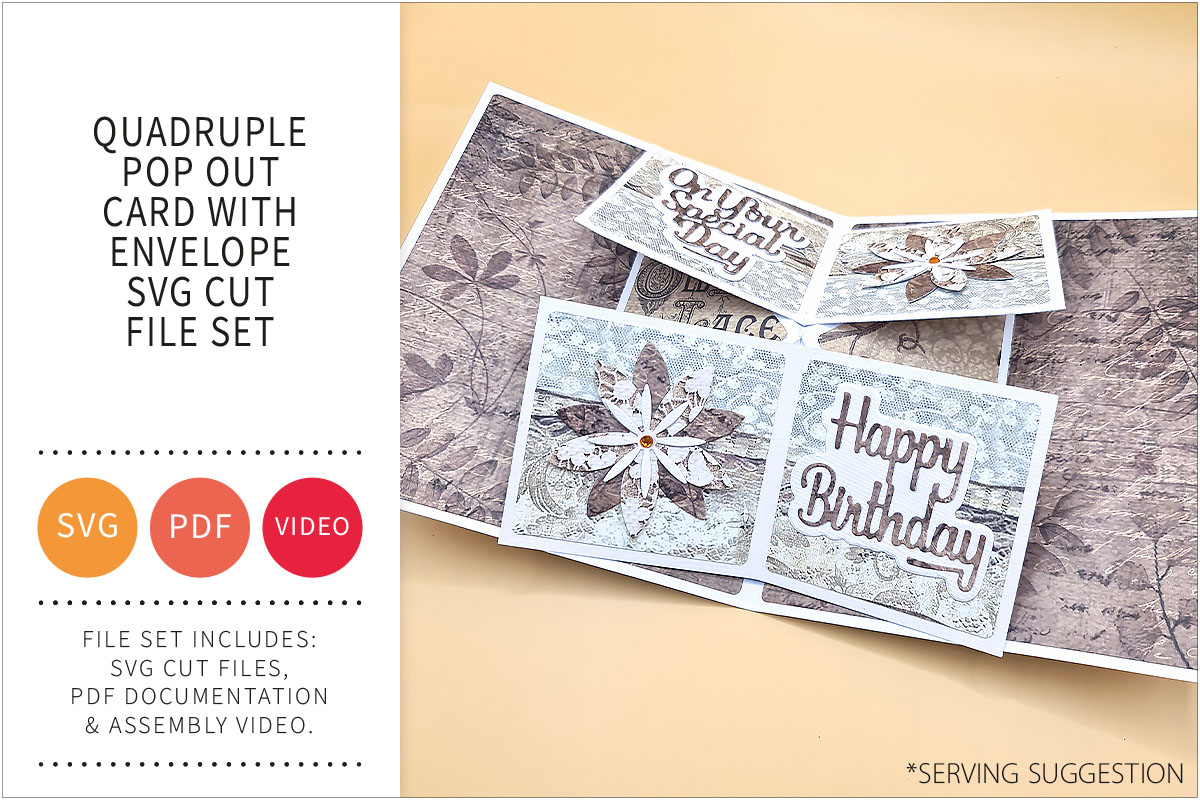 Quadruple Twist and Pop Card with Envelope SVG Cut File&nbsp;Set