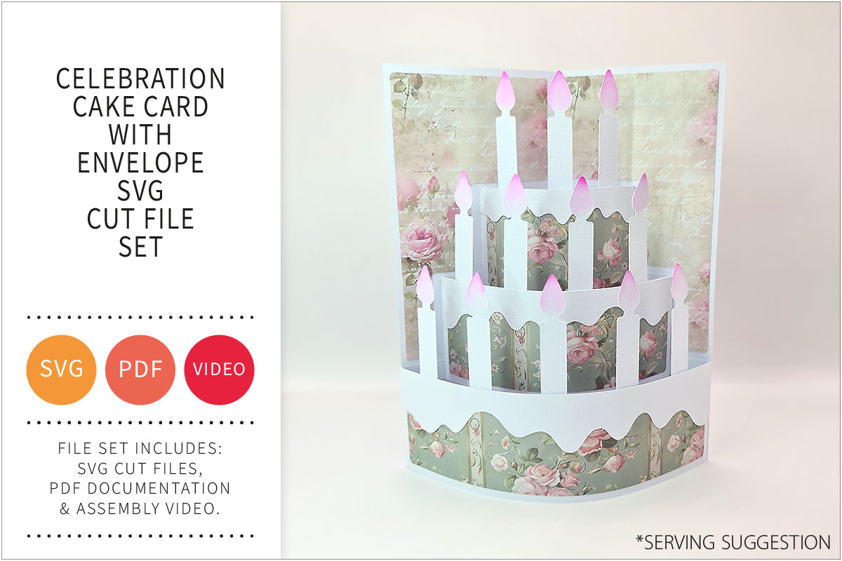 Celebration Cake Card with Envelope SVG Cut File&nbsp;Set