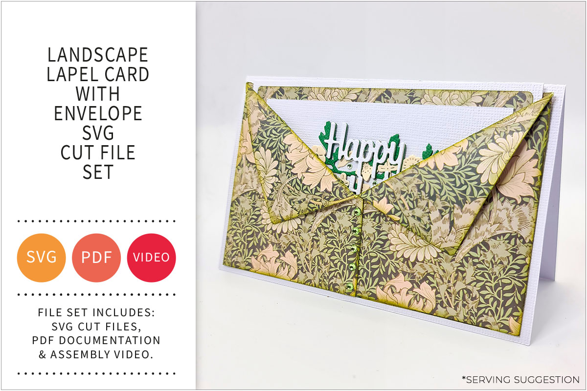 Landscape Lapel Card with Envelope SVG Cut File&nbsp;Set