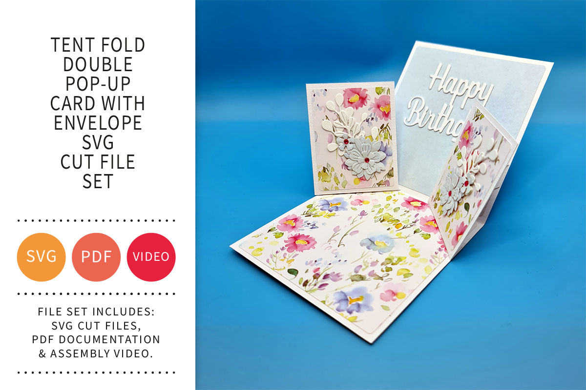 Tent Fold Double Pop Up Card with Envelope SVG File&nbsp;Set
